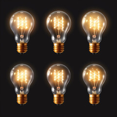 a set of different lightbulbs on dark background
