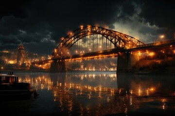 Fototapeta na wymiar Bridging the Twilight: Capturing the Aesthetic Marvels of Modern Bridges under the Evocative Palette of Evening Hues