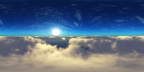 Fototapeta na wymiar Panorama of clouds, HDRI, environment map , Round panorama, spherical panorama, equidistant projection, panorama 360, flying above the clouds,sky above the clouds, 3D rendering