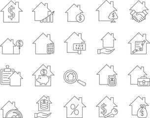Real Estate Investment Icons Set. House, Building, Property. Editable Stroke. Simple Icons Vector Collection