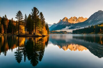 Beautiful autumn scene of Hintersee lake. Colorful morning view of Bavarian Alps on the Austrian border Germany Europe Beauty of nature concept background