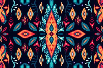 Ethnic ikat tropical traditional pattern folk antique background. Art graphic print design for carpet fabric texture textile wallpaper background backdrop rug.