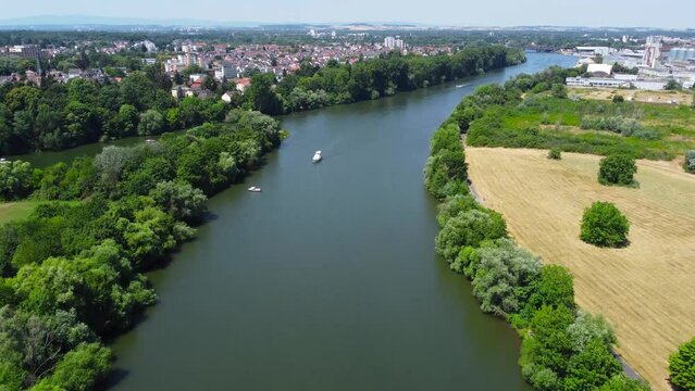 Aerial view on the Main River in Hanau.