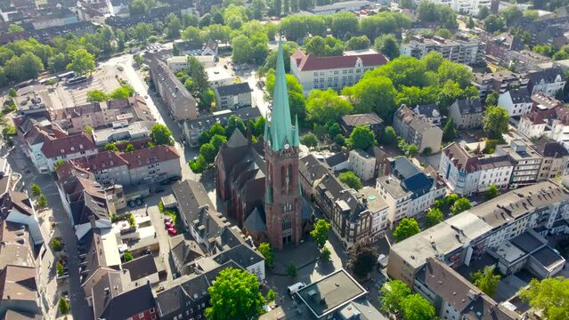 Aerial view on St. Lambert's Church in Gladbeck, Germany.