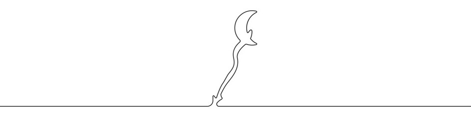 Magic wand linear drawn continuous icon. Magic staff black one line vector icon. Line design of Wizard's wand on halloween. 