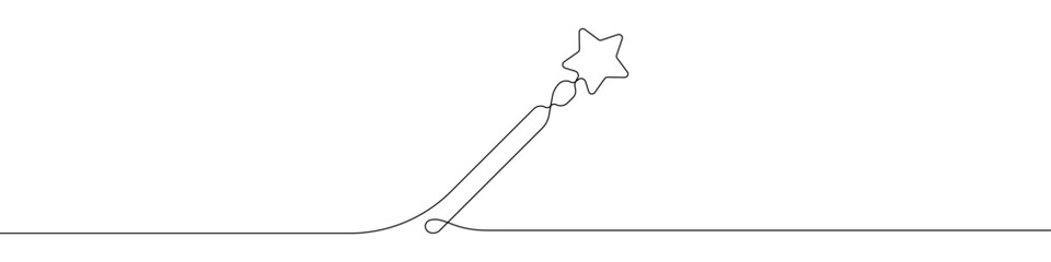 Magic wand linear drawn continuous icon. Magic staff black one line vector icon. Line design of Wizard's wand on halloween. 
