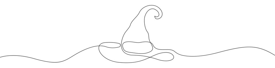 Wizard hat linear drawn continuous icon. Magic hat black one line vector icon. Line design of wizards hat on halloween. 