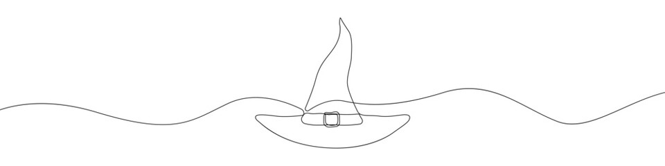 Wizard hat linear drawn continuous icon. Magic hat black one line vector icon. Line design of wizards hat on halloween. 