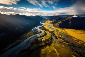 Aerial Image Of Rakaia River New Zealand ai generated - obrazy, fototapety, plakaty