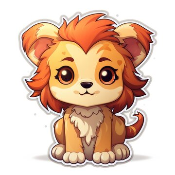 Anime Kawaii Lion Sticker Isolated ai generated