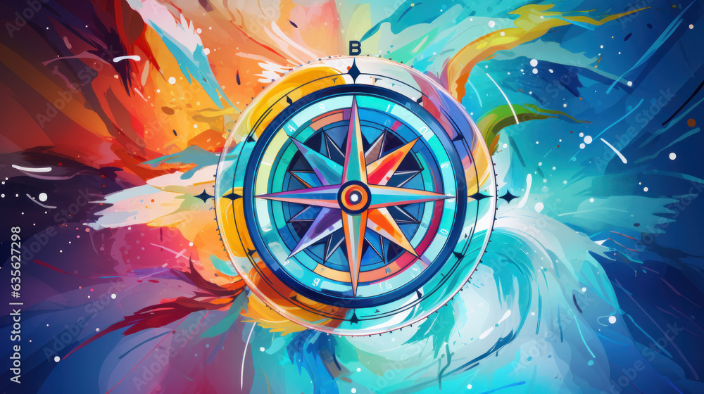 Wall mural Abstract multicolor compass symbol. Artistic logo design template. Modern concept for travel, tourism, business, search.