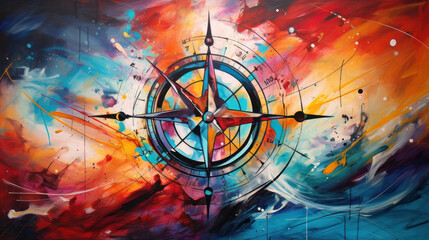 Abstract multicolor compass symbol. Artistic logo design template. Modern concept for travel, tourism, business, search.