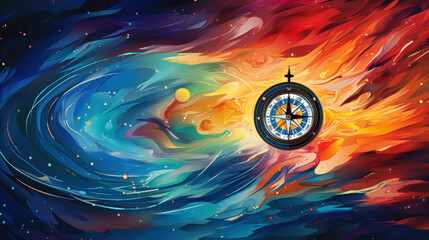 Abstract multicolor compass symbol. Artistic logo design template. Modern concept for travel, tourism, business, search.