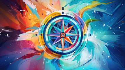 Fotobehang Abstract multicolor compass symbol. Artistic logo design template. Modern concept for travel, tourism, business, search. © darkhairedblond