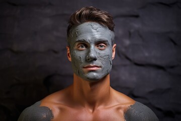 Portrait Of A Handsome Man With A Clay Facial Mask