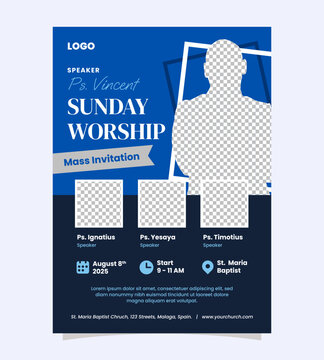 Sunday Worship Church Conference Event Invitation, Church Flyer Poster Design, Social Media Post Web Banner, Worship Flyer Template, Vector Illustration A4 Size.