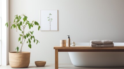 Fototapeta na wymiar modern bathroom interior with wall. Generative AI