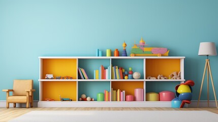 3d render of a room with a bookshelf. Generative AI