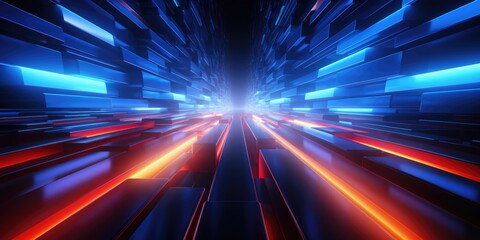 3d Render Abstract Neon Background, Colorful Glowing