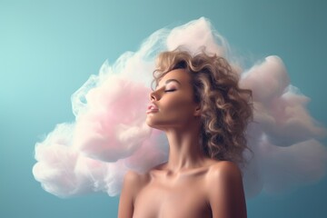 Surreal Woman Tenderly Embraces A Cloud Abstract