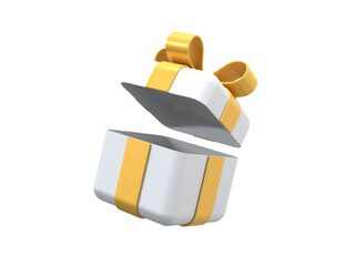 A white gift box with gold bow.