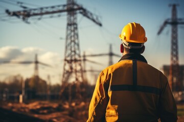 Unrecognizable Worker In A Yellow Hard Hat against the backdrop of construction