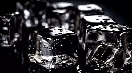 Ice cubes on a black surface. Generative AI technology.