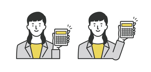 計算機を手に持つビジネスマン女性