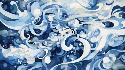 A blue and white abstract design
