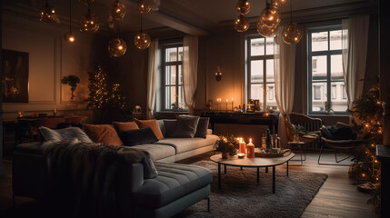 Luxurious Scandinavian Christmas: Step into the Elegance of a Modern Living Room Transformed by Holiday Magic!