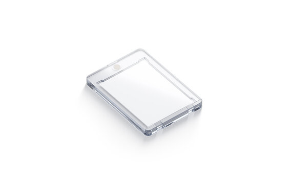 Blank transparent plastic trading card mockup, side view