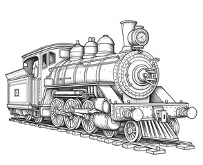 Coloring book for children train close-up.