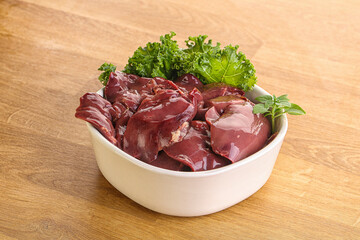 Raw chicken liver in the bowl
