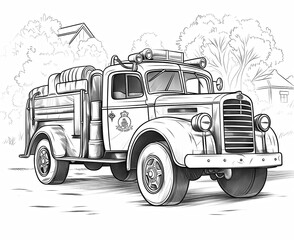 Coloring book for children, fire truck.