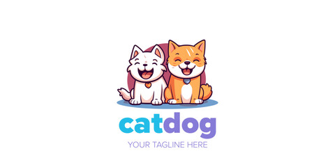 All-in-One Business Logo: Cute Dog and Cat Mascot Cartoon for Pet Store, Pet Shop, Toys, Food, and More