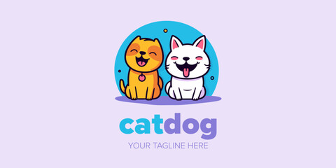 Versatile Cute Dog and Cat Cartoon Logo: Perfect for Pet Store, Pet Shop, Toys, Food, and Various Brands