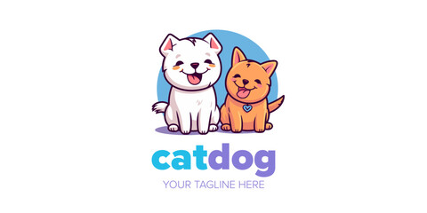 Cute Dog and Cat Mascot Cartoon Logo: Hand-Drawn Illustration Character for Every Business, Pet Shops, Toys, and More