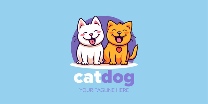 Whimsical Dog and Cat Logo: Hand-Drawn Cartoon Mascot for Pet Store, Toys, Food, and Many Brands