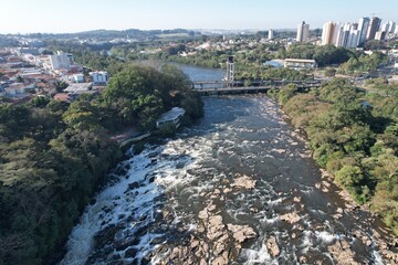 Piracicaba river waterfall at the city of same name