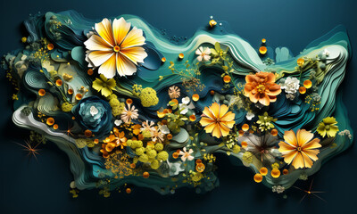 Flowery ornament background with assorted flowers. AI generated