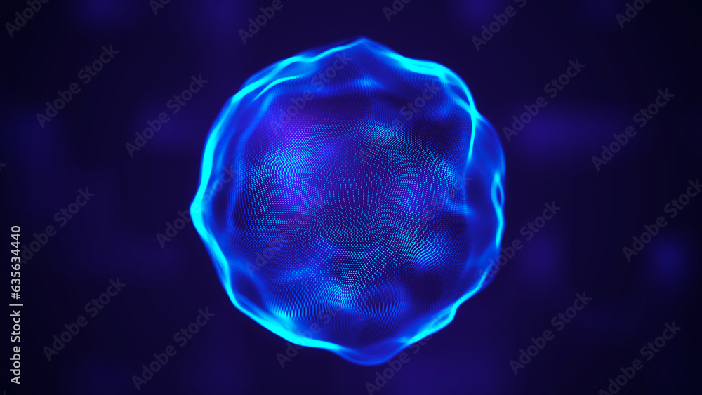 Poster abstract liquid geometric sphere. smooth movement on a dark background. energy sphere of bright part