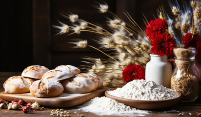 Still life with baking ingredients. AI generated