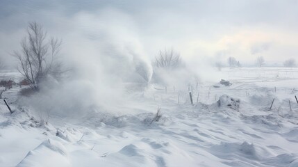 Blizzard sweeps across the eastern countryside. - obrazy, fototapety, plakaty