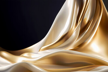 Creme silk fabric texture background. Golden elegant luxury satin cloth with wave. Prestigious, award, luxurious abstract background. .