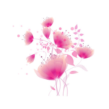 Pink magic flowers on a white background. Vector illustration