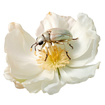 Close up shot of Borer beetle on transparent background flower in North Carolina USA