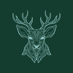 Painted deer ornament. Deer head on green background template EPS 10 isolated vector illustration. Suitable for printing on t-shirts.