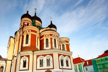 Fototapeta na wymiar The cathedral is Tallinn's largest orthodox cupola church in Estonia