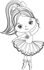 Vector Black and White Ballerina Girl for Coloring