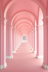 Candy pink corridor with columns and arches, abstract backgrounds